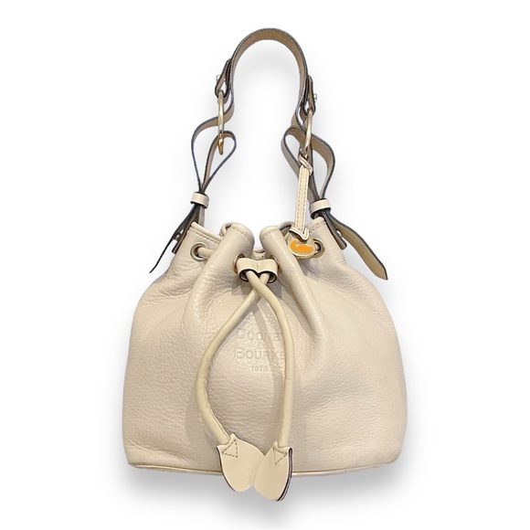 Dooney & Bourke Handbags - Dooney & Bourke Cream Pebble Leather Medium Drawstring Bucket Hobo Bag